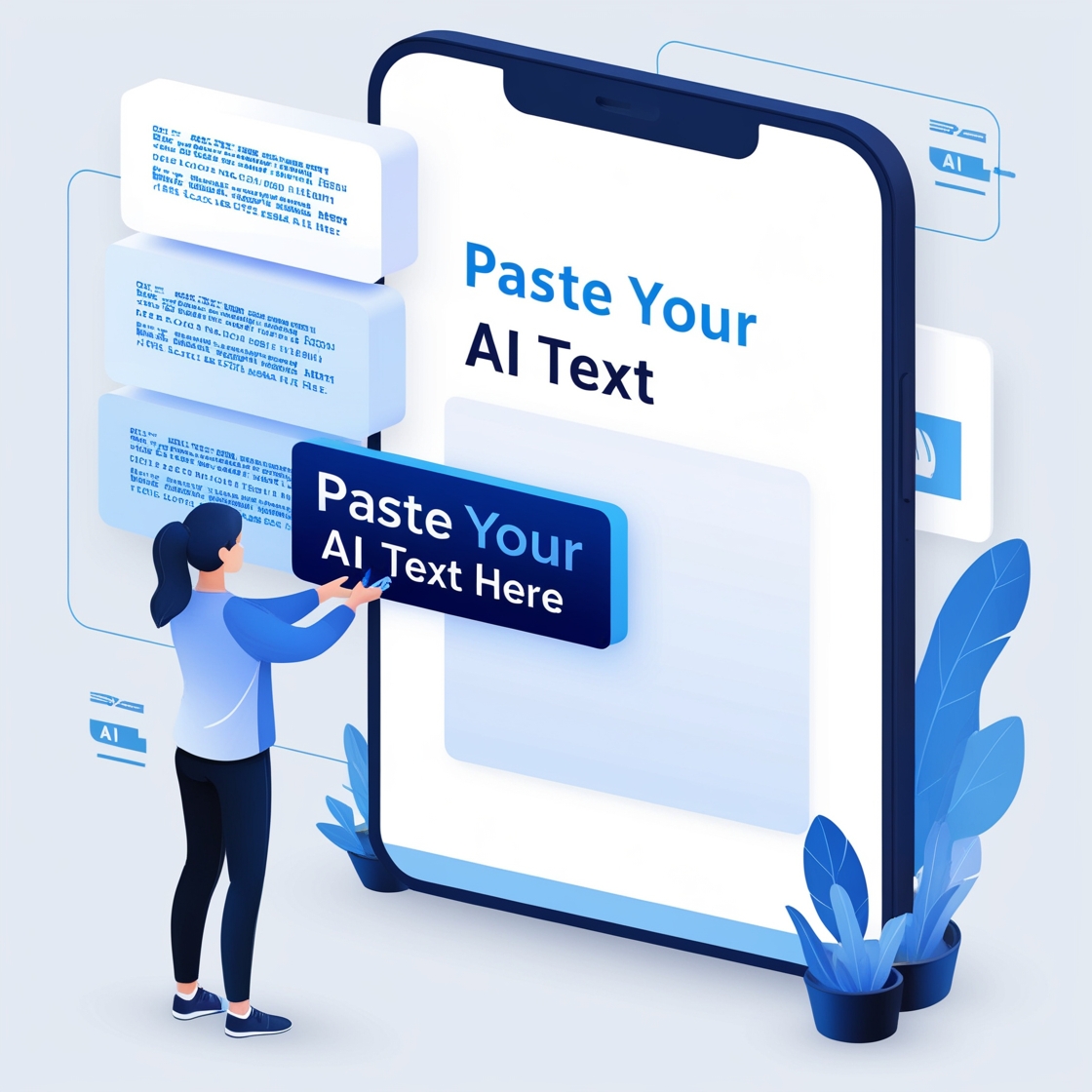 User pasting AI-generated content into a smart text input interface, showcasing the beginning of the AI-to-human text transformation process.