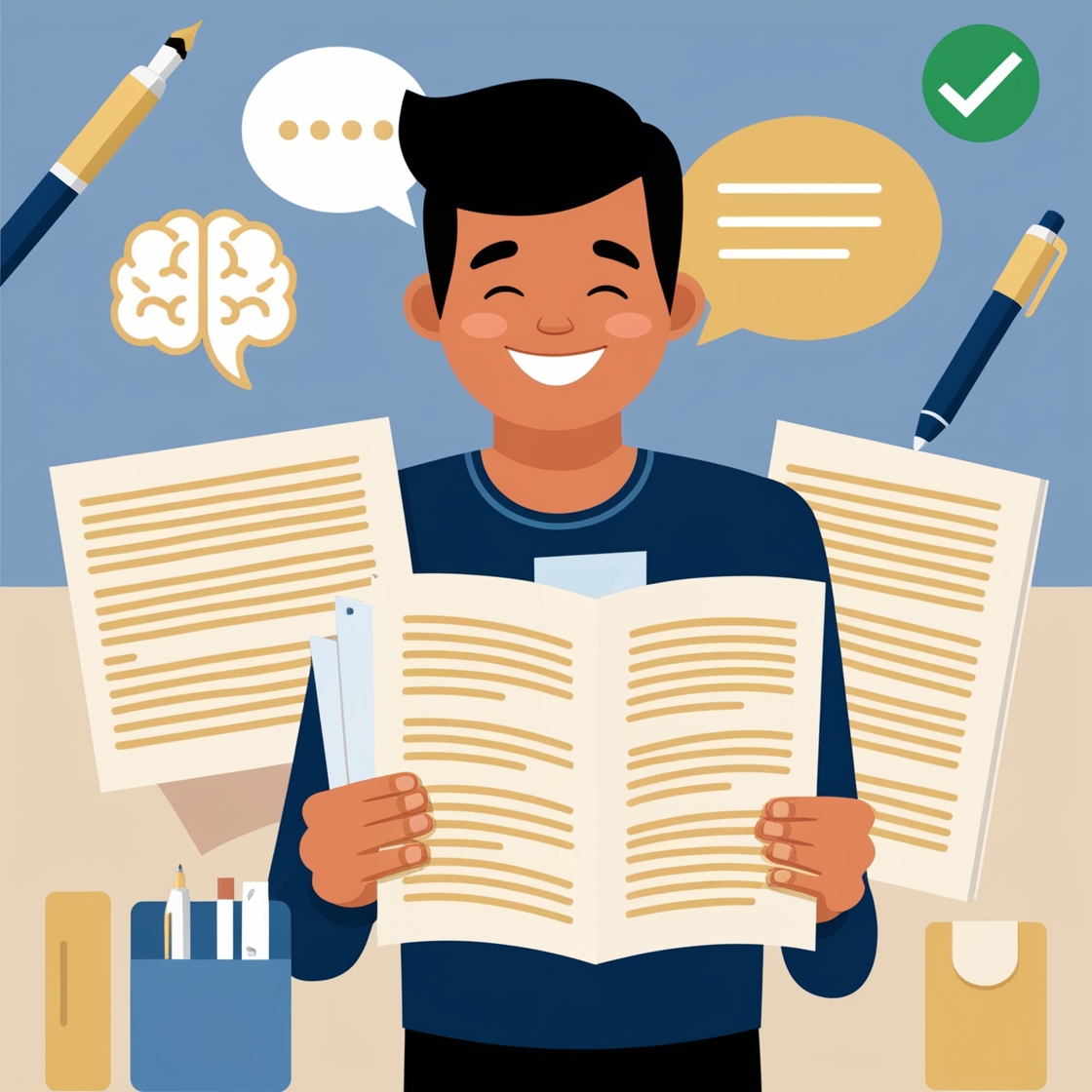Happy user viewing humanized, natural-sounding content transformed from AI text, indicating a successful and accurate text rewrite.
